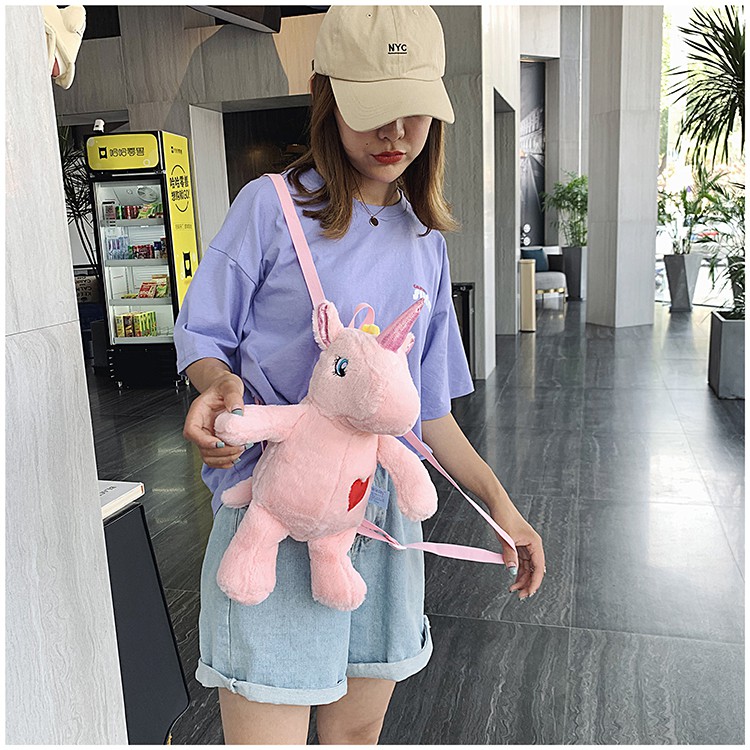 TAS RANSEL BONEKA UNICORN KUDA PONY PINK RAINBOW BACKPACK ANAK DEWASA IMPOR