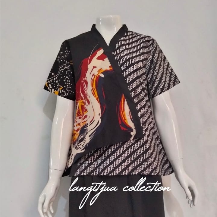 PAULA BLOUSE BATIK ABSTRAK KANCING DEPAN| BLUS BAJU KERJA MOTIF KOMBINASI