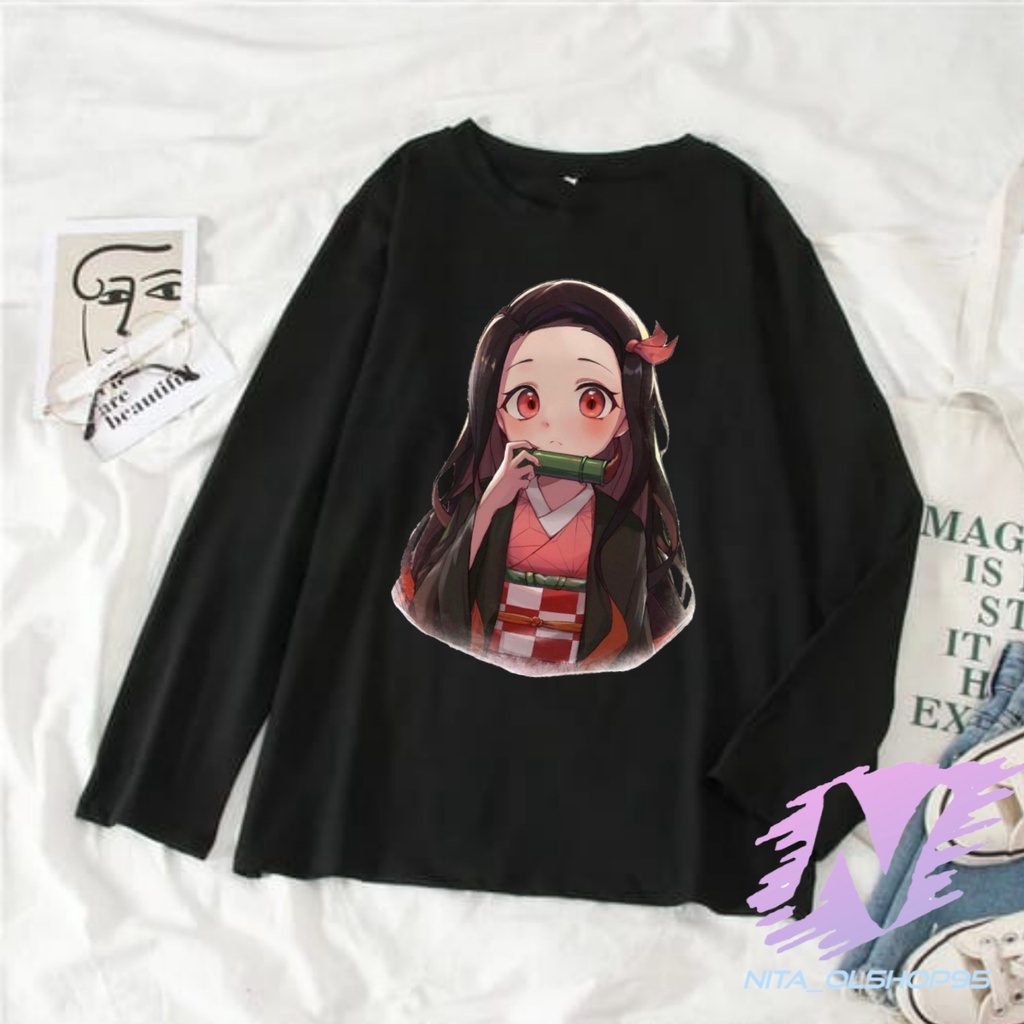 kaos nezuko chibi kaos anak lengan panjang anime populer