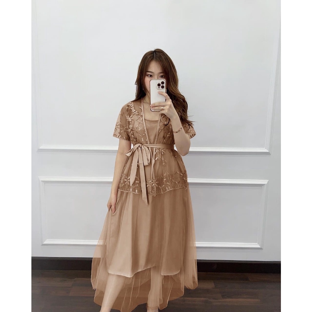 REALPIC GRISIA 2in1 4 UKURAN M L XL XXL  DRESS CARDI FASHION PAKAIAN WANITA INNER DRESS DAN OUTER CARDI KR