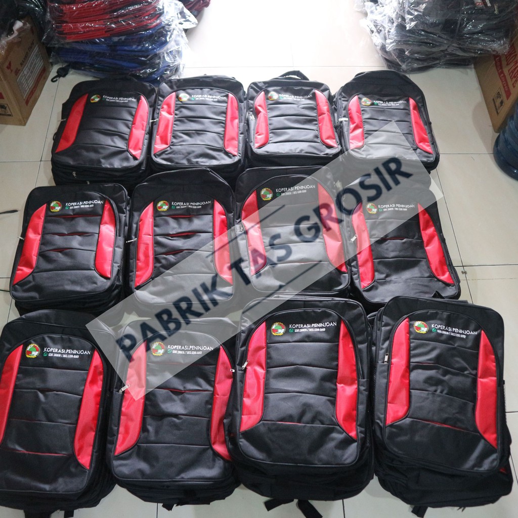 Ransel Grosir Sablon Bordir Polo Hitam List Merah Tas Acara Perkumpulan Seminar Pelatihan Bagus Awet