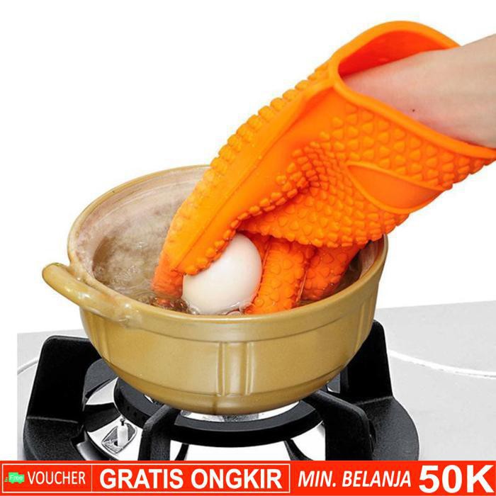 Grab Medan Sarung Tangan Silikon Anti Panas Heat Resistance Kitchen Glove 1 Pcs  Fgs Orange