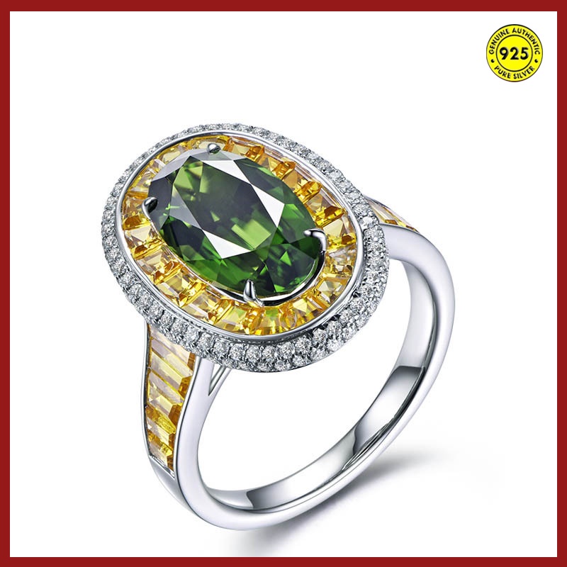 Cincin Model Terbuka Aksen Batu Permata Emerald Kuning Natural