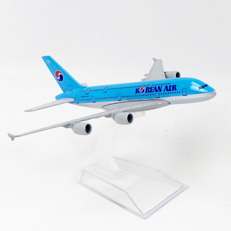 Miniatur Diecast Pesawat Airbus 380 A380 Korea Bahan Alloy Metal Ukuran 16cm Untuk Koleksi