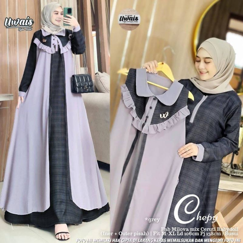 ✔COD GAMIS KEKINIAN MOTIF KOTAK KOMBI OUTER POLOS