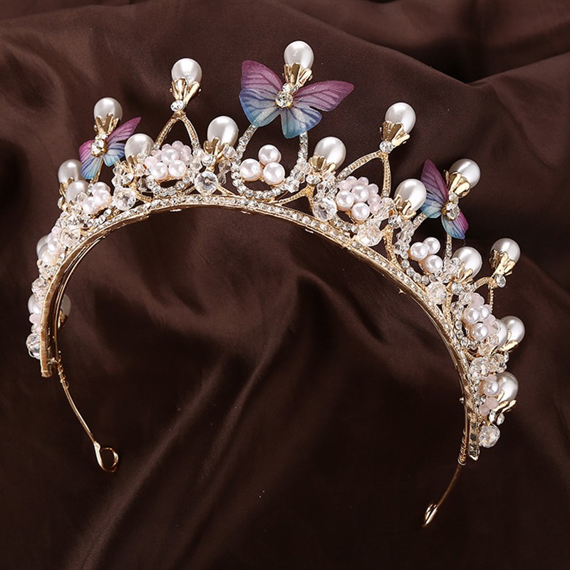 Mahkota Tiara Model Kupu-Kupu Hias Mutiara/Berlian Imitasi untuk Wanita/Pengantin