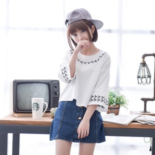 MR-98 blouse putih motif padi melingkar atasan wanita high quality import korea jepang kpop