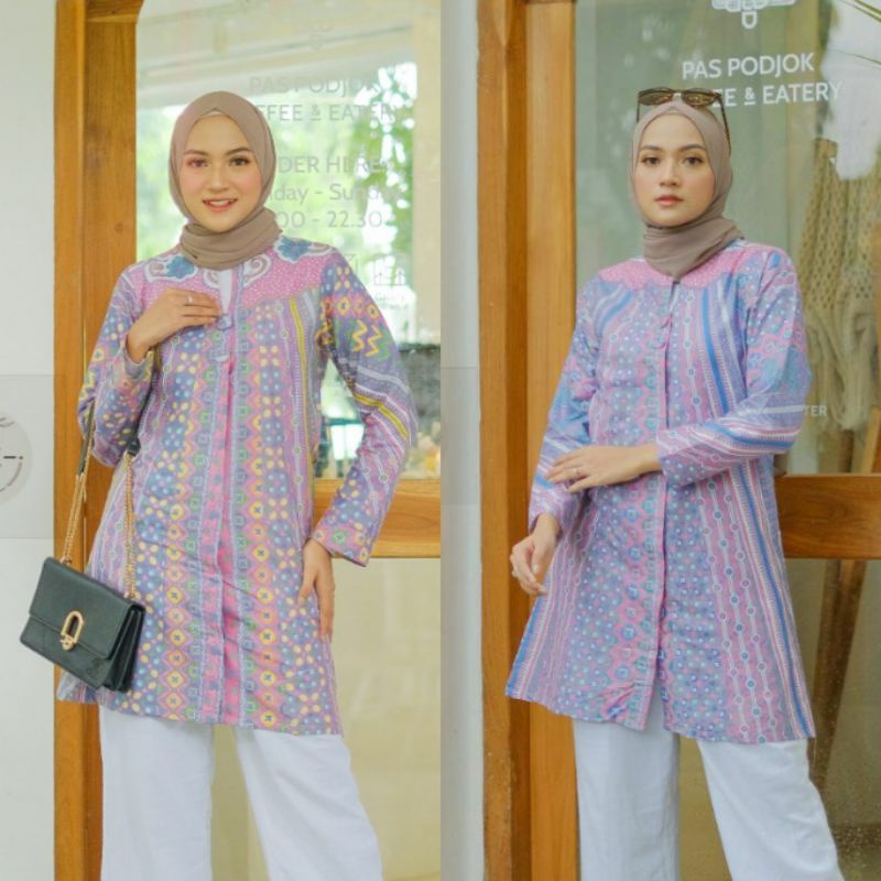 Baju Batik Wanita Modern Atasan Tunik Batik Kerja Kantor Wanita Batik Seragam M L XL XXL