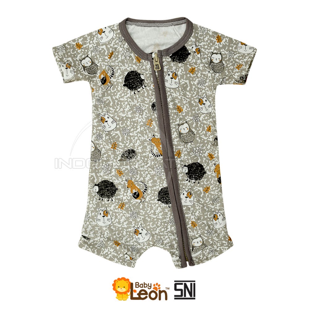 1Pcs Jumsuit Bayi NEWBORN Jumper Bayi Baru Lahir Full Resleting ZOO SERIES BABY LEON DS-120 Jumpsuit Bayi Cotton Double Knit Baby Sleepsuit Baju Tidur Bayi Pakaian Bayi Baju Harian Anak Bayi Balita-ANIMAL GRAY