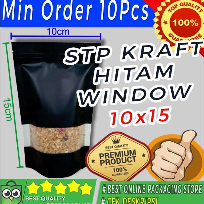 STANDING POUCH KRAFT HITAM WINDOW ALUMINIUM 10X15CM - 75GRAM