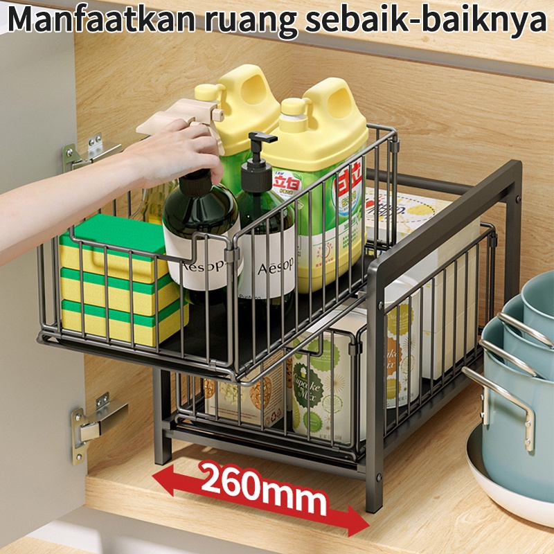 Rak Dapur Bawah Wastafel Kitchen Rack Rak Kabinet Lemari Dapur Keranjang Geser Laci Rak Tarik Rak