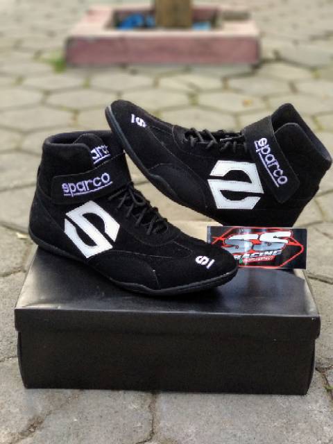 Sepatu drag bike race gokart biker touring casual hitam kulit suede bludru baru murah