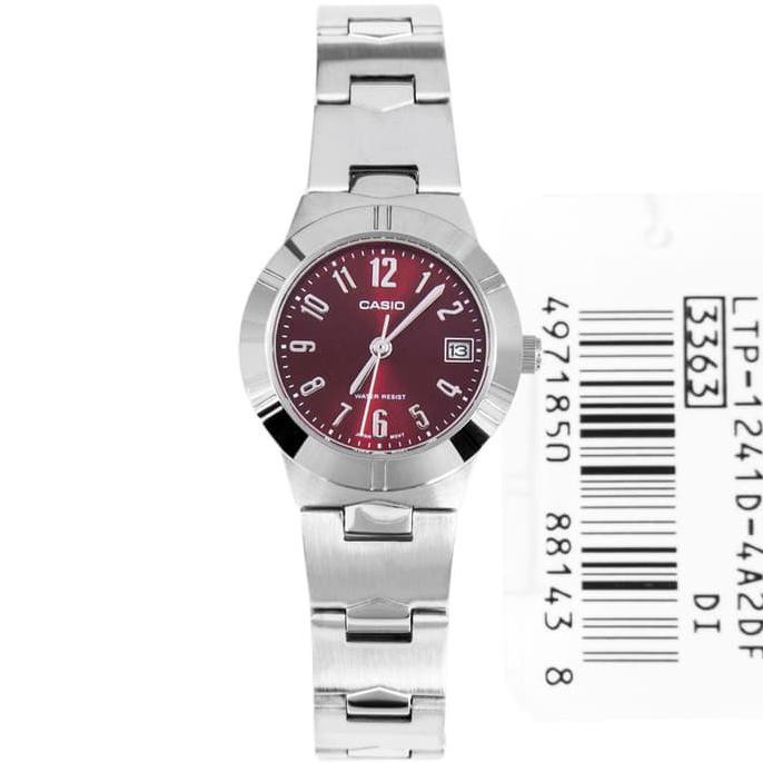 jam tangan casio wanita merah maroon ltp 1241d-4a2 diameter kecil ori