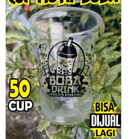 gelas cup plastik MOTIF BOBA 14oz 16oz 18oz 22oz oval datar/ cup boba / sedotan boba bubble / tapiok