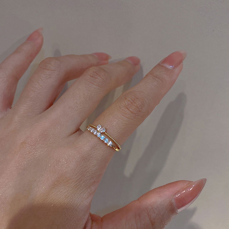 Cincin Kristal Zircon Bentuk Hati Gaya Korea Untuk Wanita