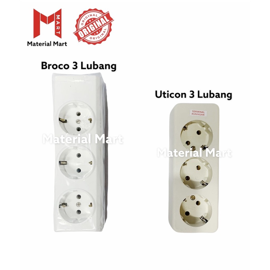 Stop Kontak Uticon 3 Lubang ST-138 | Stop Kontak Broco 3 Lubang 15330 | Material Mart