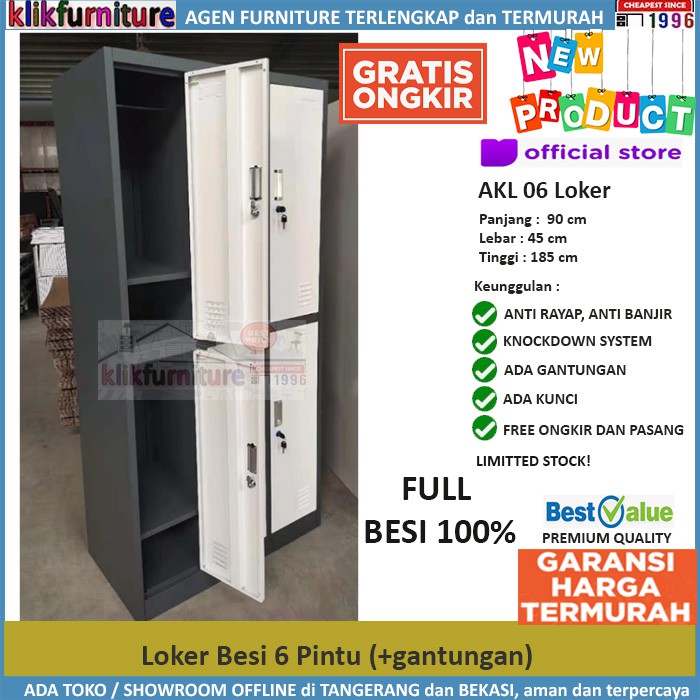 Lemari Loker Besi Locker Cabinet 6 Pintu Full Besi + Gantungan