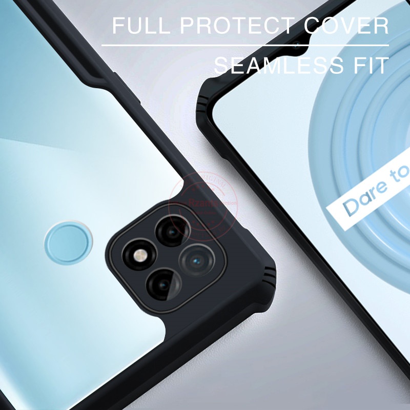 Case REALME C25 Armor Fushion Transparent Casing + Tempered Glass Full Layar dan Skin Carbon