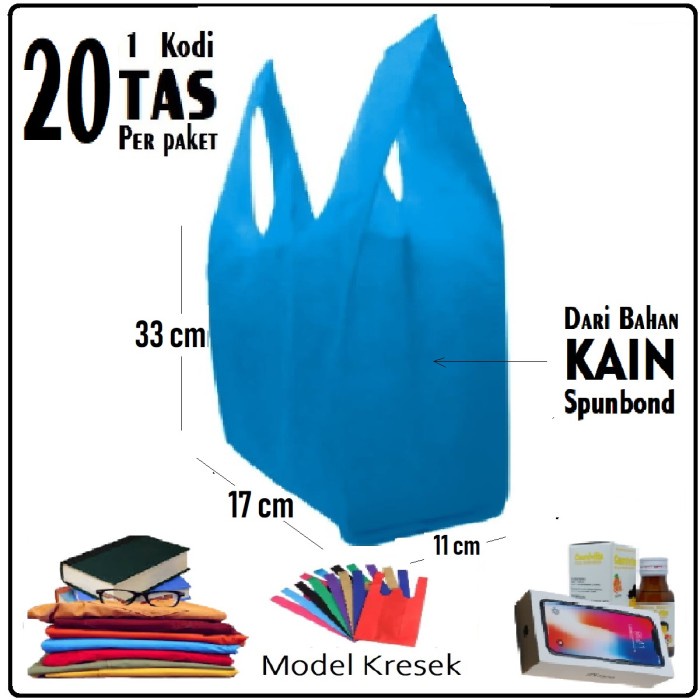 

NEW 1 Kodi isi 20 pcs Tas / Kantong Kain Spunbond Goodie Bag Model Kresek - S = 17x33x12 cm, Warna Apa Saja