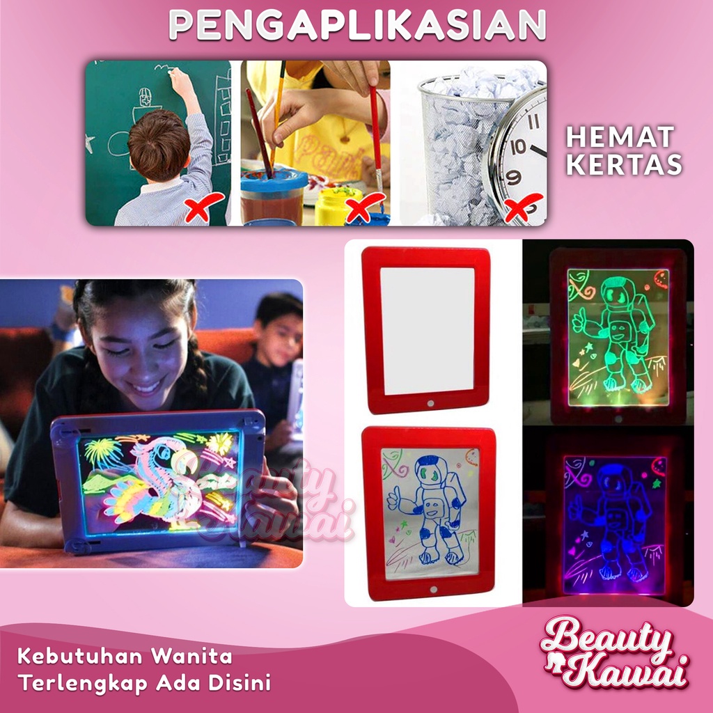 Papan Tulis Mainan Anak LCD Pad Writing Tablet LED Gambar Neon Pen 9inch