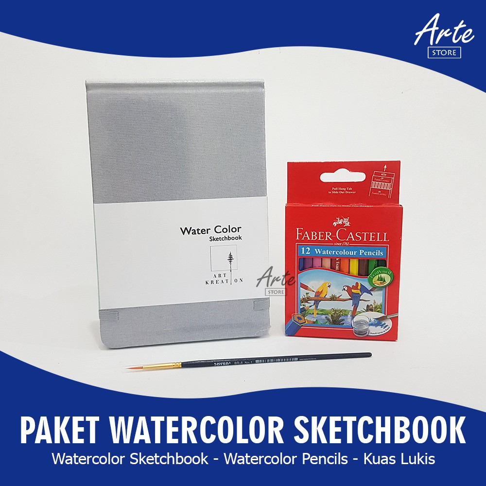 PAKET SKETCH BOOK (Watercolor Sketchbook, Pensil Warna, Kuas)