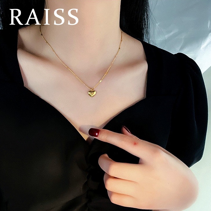 Kalung Titanium Wanita Anti Karat Love Hati Lapis Emas 18k Perhiasan Korea Kalung Lapis Emas 18k Desain Hati Bahan Titanium Gaya Korea Untuk Wanita