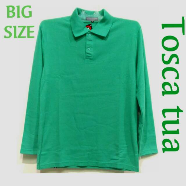 KAOS POLO SHIRT CEWEK BIG SIZE TANGAN PANJANG HIJAU TOSCA TUA