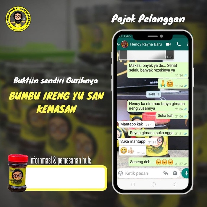 

Sambal-Aneka- Distributor Paket 2 Botol Kombinasi Pedas Dan Orign Bumbu Ireng Yu San -Aneka-Sambal.