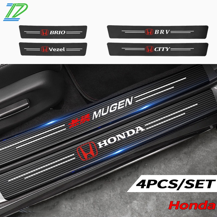 4pcs Stiker Strip Carbon Fiber Pelindung Pintu Mobil Honda Brio BRV Vezel MUGEN