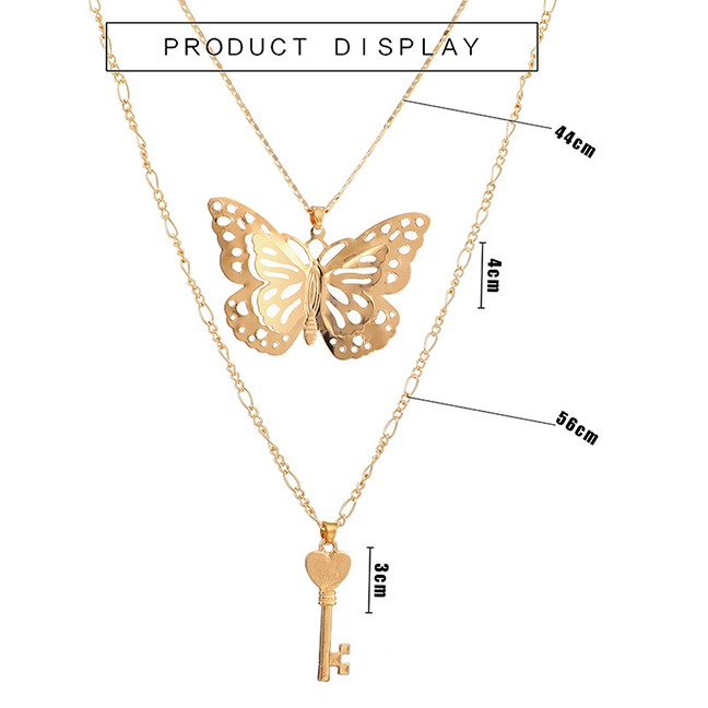 LRC Kalung Fashion Golden Butterfly Key Hollow Alloy Multilayer K51462