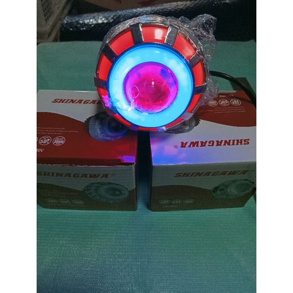 lampu depan projie LED mini bulat 2ring devil merah universal