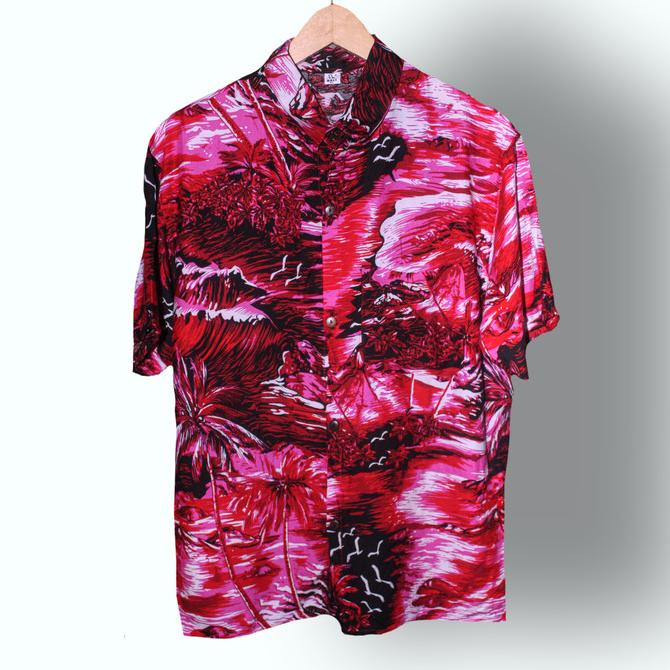 kemeja pria hawaii motif daun bunga / baju pantai surfing tropical