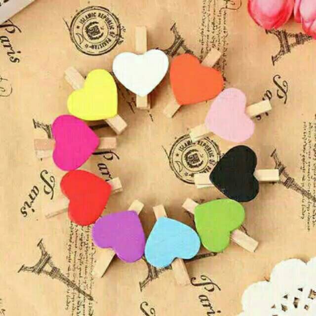 Klip Foto Love Warna/Klip Mini Kayu/Klip Kertas/Jepit Foto Love Mini/Wooden Love Photo Paper Clip