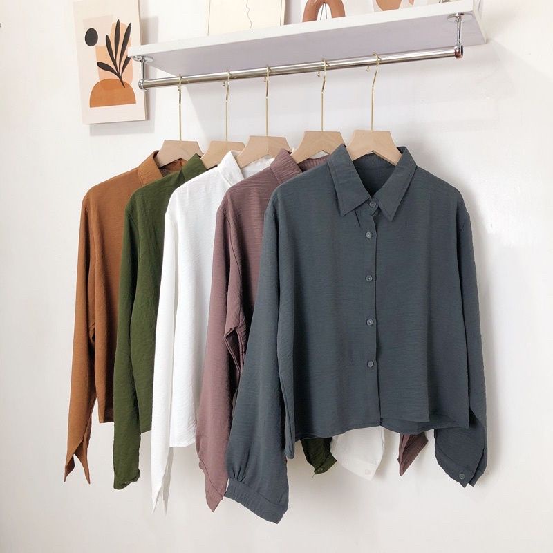 Hanin Crop Crinkle Airflow / Premium Keisya Crop /Kemeja Crop LD 110 Crinkle Premium /Kemeja Hanin C