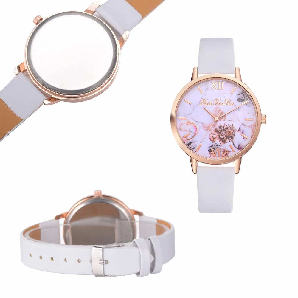 FanTeeDa Flower - Jam Tangan Analog Wanita - Strap Leather HM_413 ( Group )