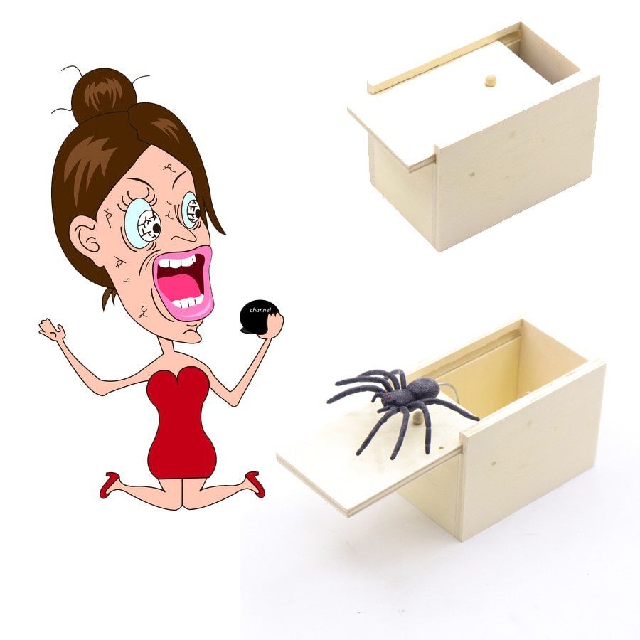 Prank kotak laba laba, cocok untuk hadiah Mantan, Mainan lucu bercanda DZQ Mainan Funny Scare Box Children Toy - QW089 NEW Funny Scare Box Wooden Prank Spider Hidden in Case Great Quality Prank-Wooden Scarebox Interesting Play Trick Joke Toys Gift