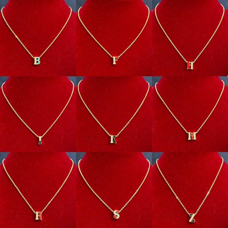 Kalung Set Liontin Blink Inisial Huruf Emas Asli Kadar 875