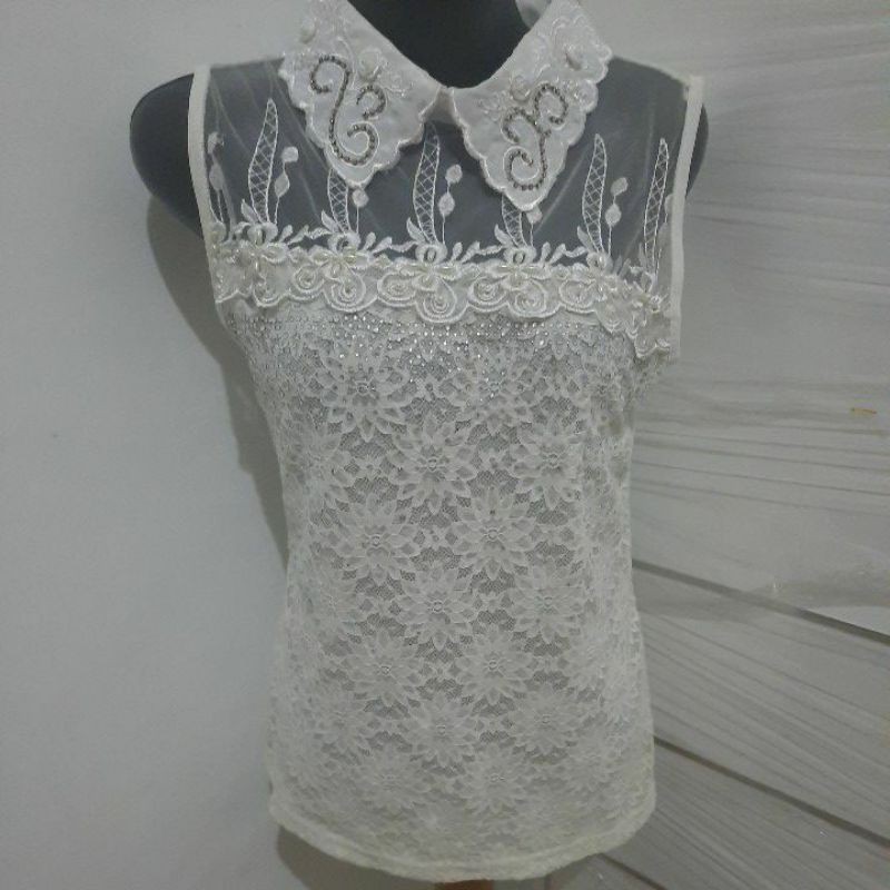 atasan brokat pesta putih import