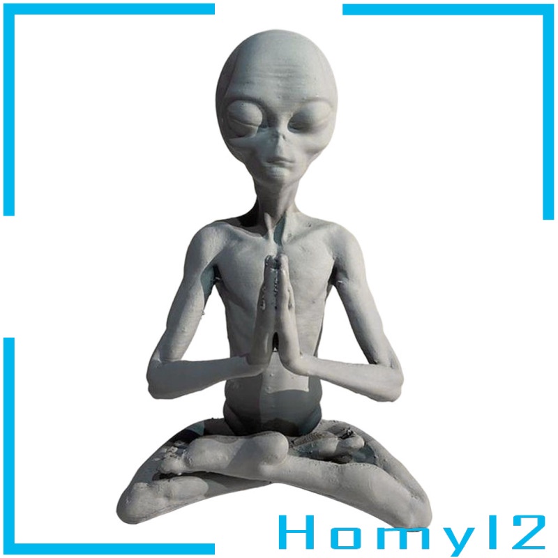 [HOMYL2] Alien Figurine Desktop Meditation Statue Home UFO ET 15x9cm Sculpture Crafts