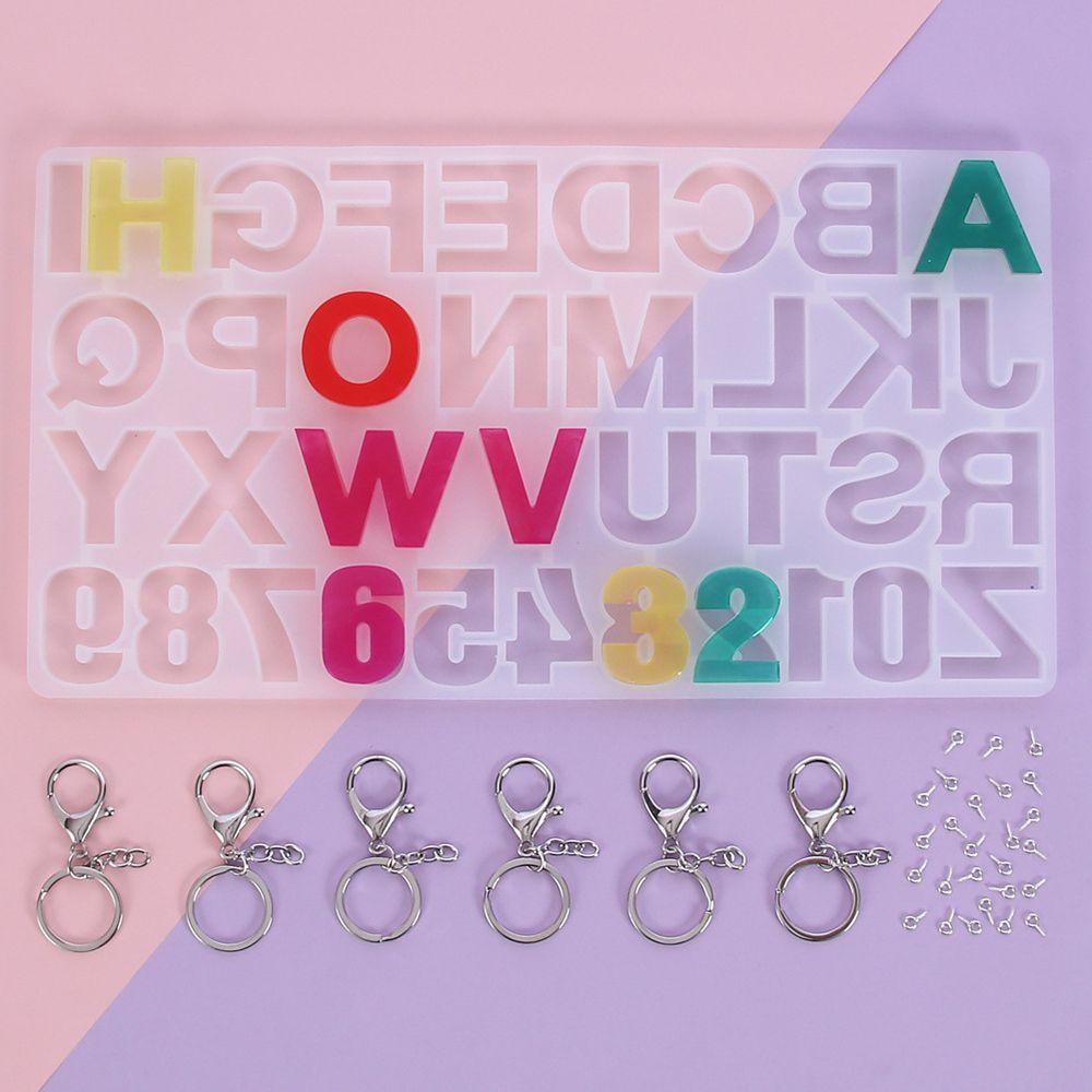 R-flower 33pcs/set Huruf Resin Cetakan Dengan Kunci Ring Sekrup Mata Pin Membuat Perhiasan Handmade Craft Alphabet Mold Kit