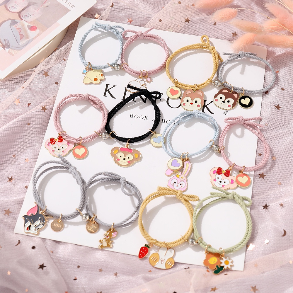 2Pcs Korean Cartoon Animal Pendant Magnetic Couple Bracelet Multifunction Bracelet Hair Band Colorful Hair Tie Women Jewelry Accessories