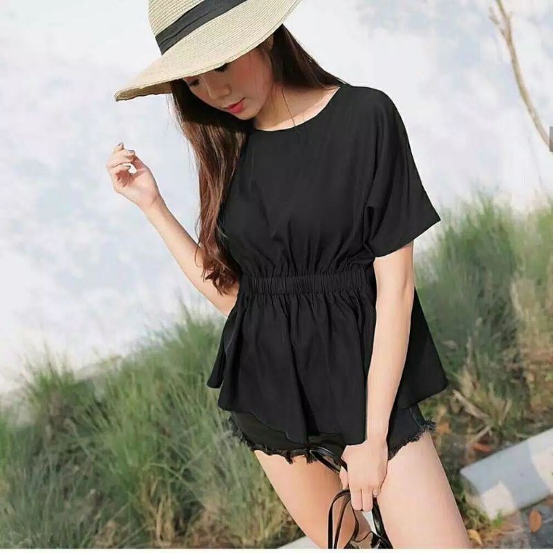 014 karina blouse /atasan wanita/ blouse tangan pendek-Black