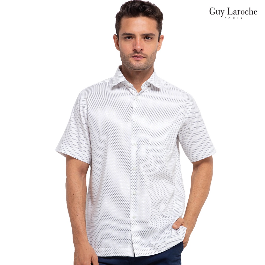 Kemeja Pria Lengan Pendek Guy Laroche Modern Sky Print Putih