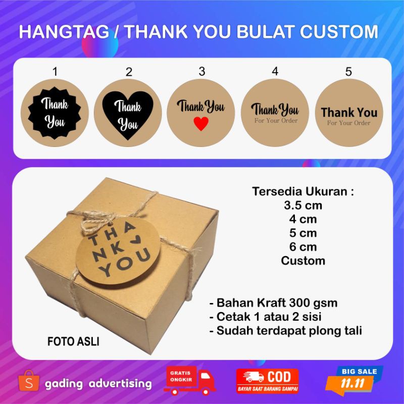 

LABEL THANK YOU BULAT KRAFT LABEL HANG TAG CUSTOM UKURAN DAN DESAIN