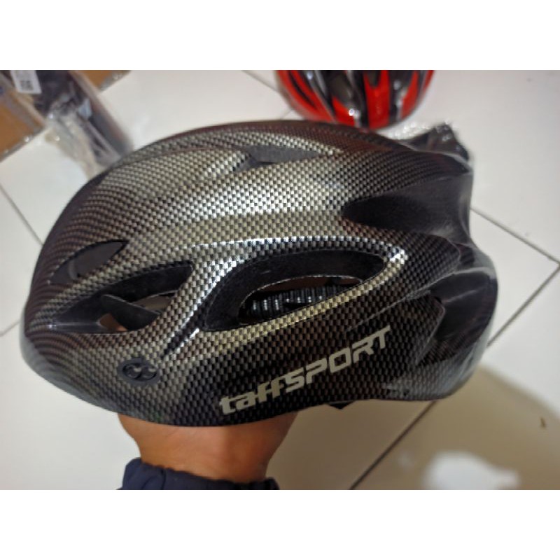 taffsport paket helm sepeda gunung mtb roadbike + aksesoris sepeda isi 7item merah/carbon