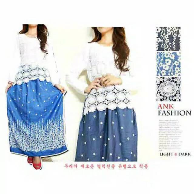 Gamis Import semi denim chiffon broklat import no thrift no preloved