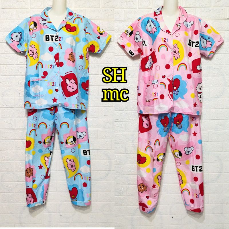 BAJU TIDUR / BAJU TIDUR WANITA / PIYAMA / SETELAN DEWASA / BAJU TIDUR SETELAN / PIYAMA DEWASA/BAJU PIYAMA/SETELAN BABYDOLL/LENGAN PENDEK/BAJU TIDUR MOTIF/PIYAMA MOTIF/BTS 21/KEKINIAN/TERBARU/TERLARIS/SETELAN CP DEWASA