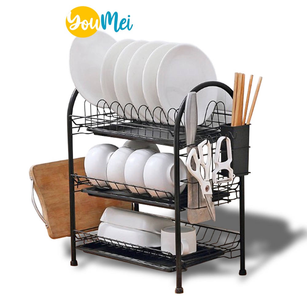 Rak Cuci Piring Washtafel Pengering Peralatan Makan Serbaguna Rak Dapur Besi Dish Rack Drainer 2 3 Susun - 1024