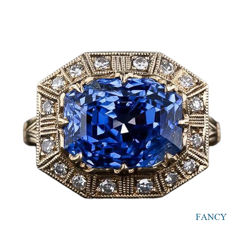 Cincin Emas 18K Hias Batu Permata Sapphire Biru Untuk Wanita