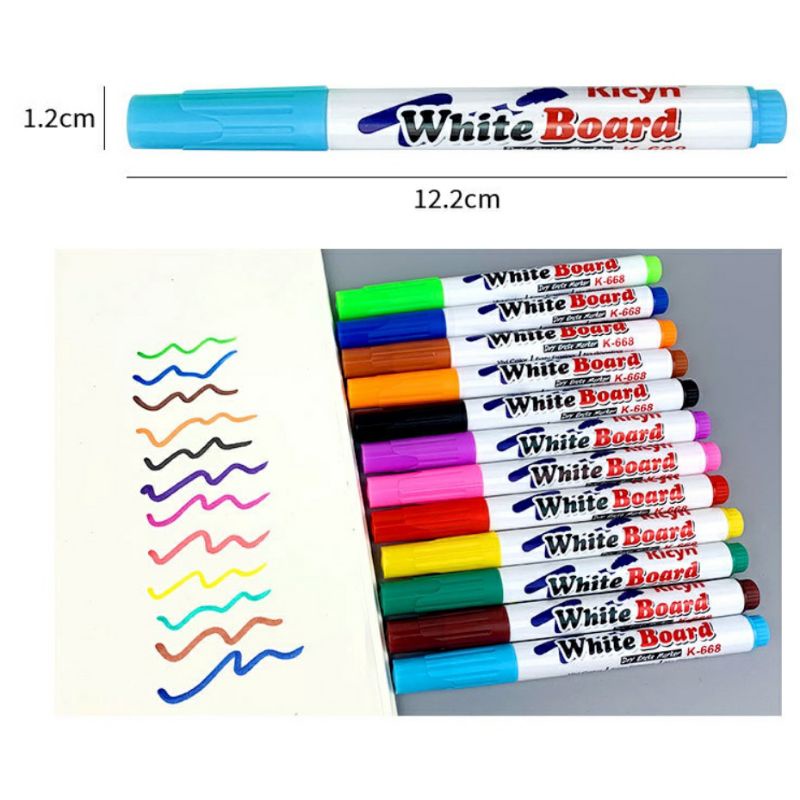 Spidol Apung Ajaib 8 dan 12 warna Floating Magic Marker Pen White Board Spidol Mengapung di Air Water Based Mainan Edukasi Anak Unik Viral